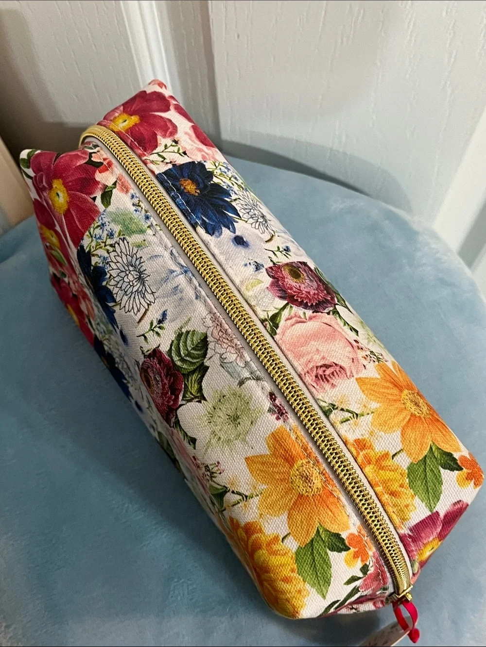 Punch Studio Colorful Floral Stripe Cosmetic Bag NWT